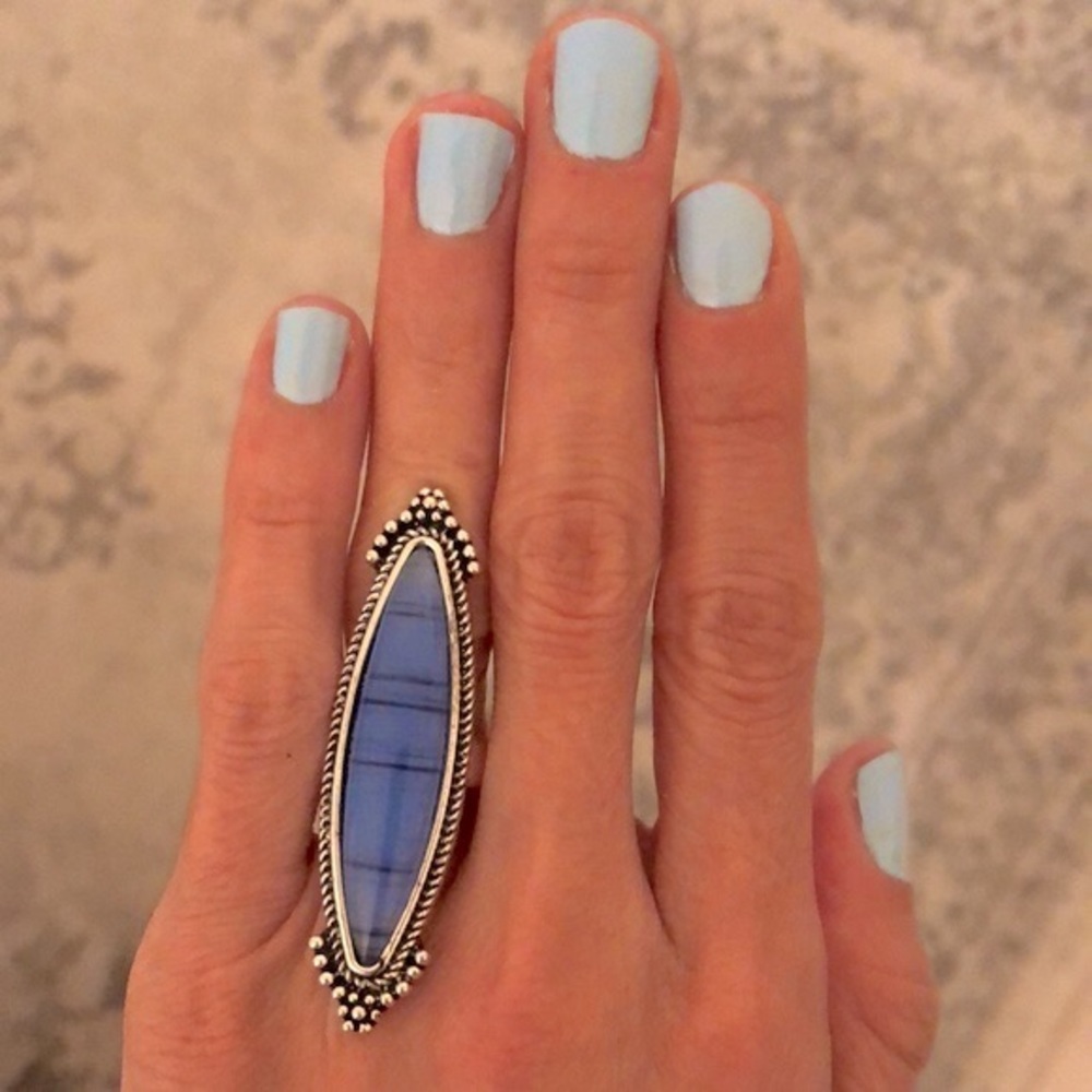 Blue Gemstone Boho Statement Ring - image 2